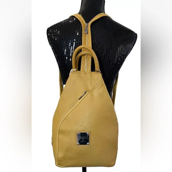NWT VALENTINA 🇮🇹 MADE IN ITALY SLING BAG BACKPACK  MUSTARD YELLOW - Picture 2 of 15